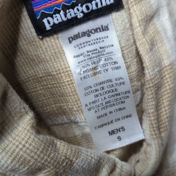 Patagonia hemp cotton blend tan plaid short sleeve button down collared shirt - Picture 8 of 8